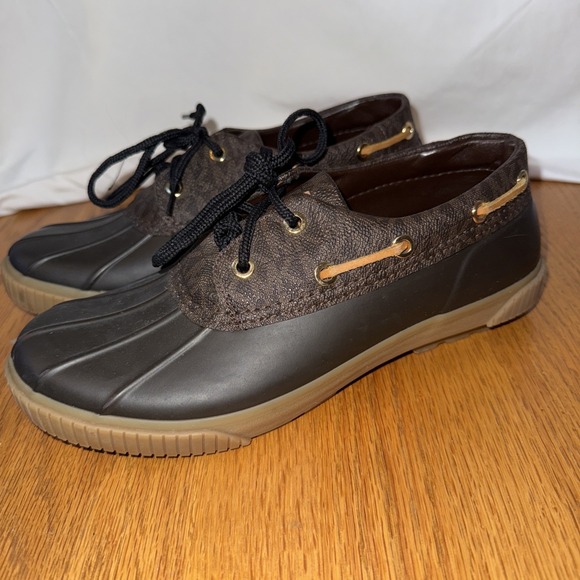 Michael Kors Shoes - Michael‎ Kors Hyde Signature Brown MK Logo Duck Boot Rainboots Women's size 8